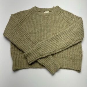 SEE U SOON Women’s Sweater S Tan Ribbed Cropped Wool Blend SOFT FISHERMAN